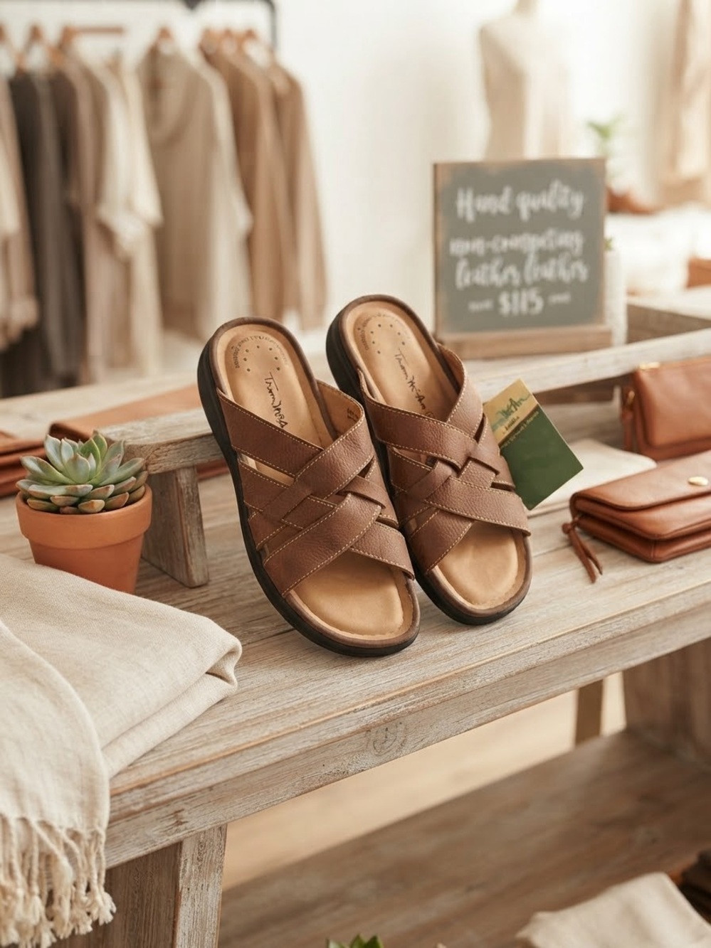 NWT Vintage Thom McAn Leather Sandals Brown Women's Size 7